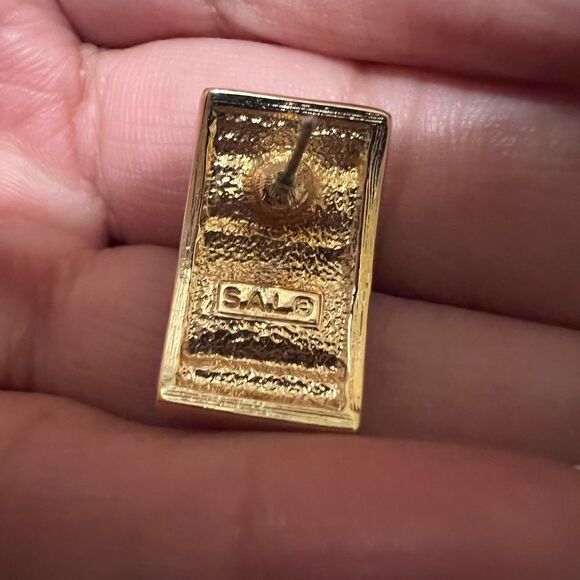 Vintage Swarovski S.A.L Goldtone Black/Clear Crystal Post Earrings - Picture 2 of 2